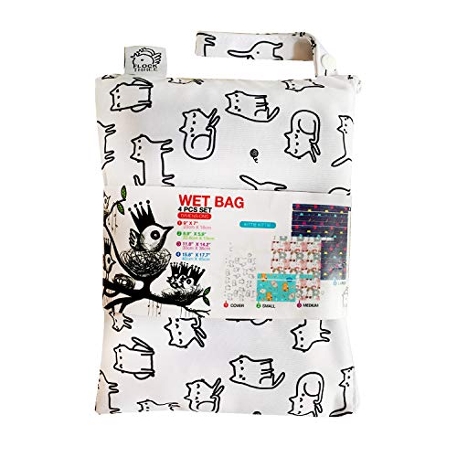4pcs Waterproof and Reusable Wet Bag Diaper Stroller Water Resistant Swimsuit Travel Toiletries Yoga Gym Washable Carrier Small Medium Large Cat 4 Pack - color: Kittie