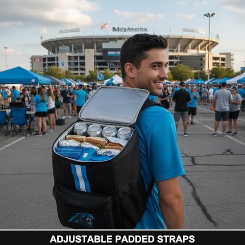 Cooler Backpack – Portable Soft Sided Ice Chest – Insulated Bag Holds 36 Cans - Football Gear – Show Your Team Spirit with Officially Licensed Fan Gear - style: Carolina Panthers
