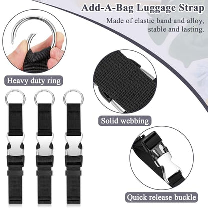 Amylove 3 Pcs Add a Bag Luggage Straps Gripper Heavy Duty Jacket Valises Strap for Travel Belt with Buckle Adjustable Baggage - color: Black