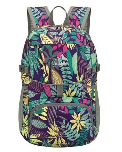 WATERFLY Hiking Packable Daypack Backpack: 25L Ultra Lightweight Day Pack for Women Men - Small Compact Folding Back Pack for Outdoor Sport Cycling Camping Travel Trip - Print - color: J-print, size: 25L