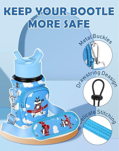 Miss Adola Water Bottle Carrier with Strap - Insulated Kids Water Bottle Holder for Boys Girls Bottle Bag for 10-18Oz - color: Airplane Raccoon