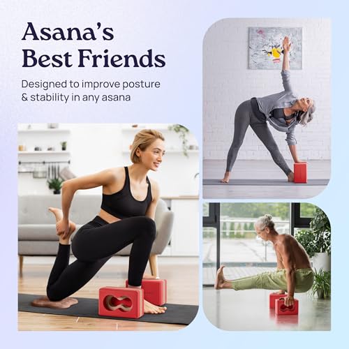 Deep-Zen® Yoga Blocks Wrist Support; Yoga Blocks 2 Pack with Knee Pads and Strap to Put Less Weight on Wrists; Durable, Versatile Yoga Brick Exercise Block Set, Blocks Yoga - color: Red