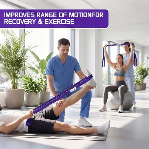 Stretching Strap for Physical Therapy and Home Rehab, 10 Loops Non-Elastic Yoga Strap for Hamstring, Calf and Back Stretching, Mobility, Exercise, Pilates, Flexibility - color: Purple