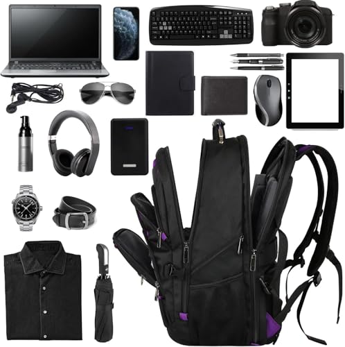 18.4 inch Travel Backpack Men Women, 55-60L Extra Large Laptop Backpack RFID Anti Theft TSA Friendly Flight Approved Backpacks, Water Resistant College School Heavy Duty, Purple - color: Black-purple, size: 18inch(21.5*16.3*9.9")