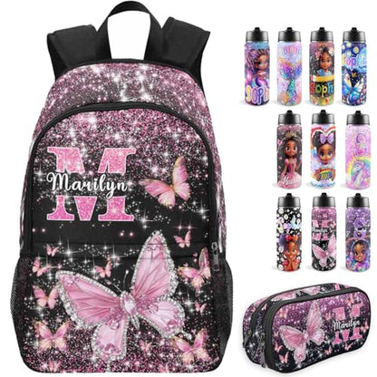 Personalized Back to School Backpacks For Girls, Custom Butterfly Backpack For Kids, Customized Name Backpacks, Custom Bookbag Set Gifts for Daughter Granddaughter - color: D03
