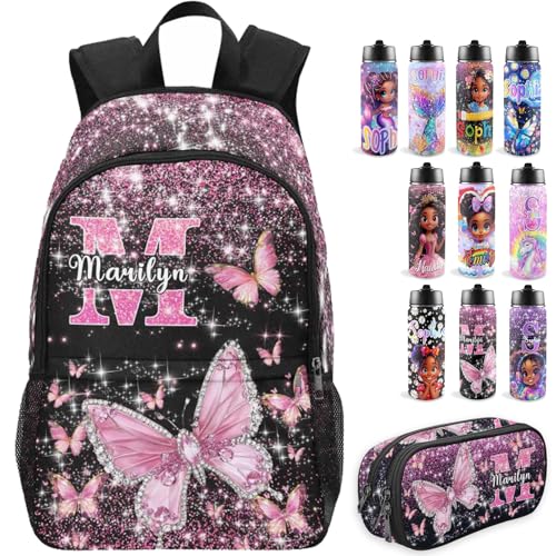 Personalized Back to School Backpacks For Girls, Custom Butterfly Backpack For Kids, Customized Name Backpacks, Custom Bookbag Set Gifts for Daughter Granddaughter - color: D03
