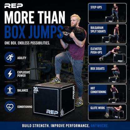 REP Soft Plyo Box | 3-in-1 Foam Jump Box | 3 Size Options 16", 20", 24" | Plyometric Training Platform | Home Gym Equipment | Non-Slip Step Block | Adjustable Workout Box | CrossFit Jump Tool - style: Large - 30/24/20 inch