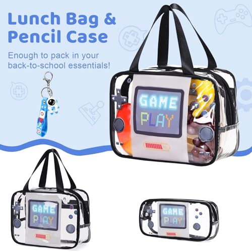 ACESAK Clear Backpack for Boys Girls - 3 Pcs Clear Heavy Duty with Lunch Bag - See Through Backpack Stadium Approved (Black Game) - color: Black Game