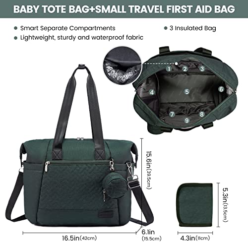 LOVEVOOK Diaper Bag Tote, Baby Diaper Bag Waterproof Travel Diaper Tote with Changing Pad - color: Green