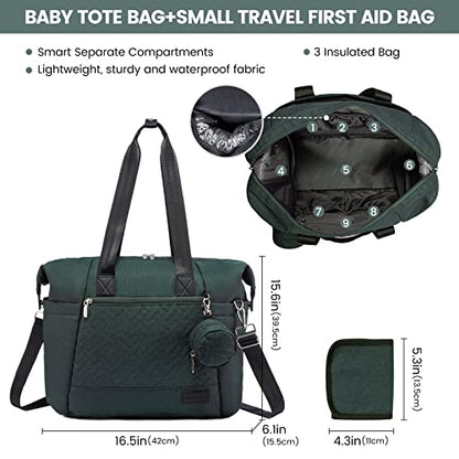 LOVEVOOK Diaper Bag Tote, Baby Diaper Bag Waterproof Travel Diaper Tote with Changing Pad - color: Green