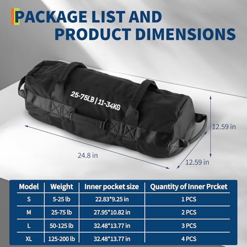 GarveeLife Workout Sandbag Unfilled - 5-200 LBS Heavy Duty Fitness Sandbag for Strength Training, Core & Full-Body Exercises | Adjustable Weight Home Gym - size: 25-75 LB