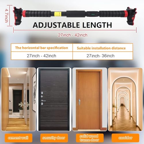 Pull Up Bar for Doorway,Adjustable Strength Training Bars Without Screwwith Level Meter, No Installation Required, and Adjustable Width for Home Gym Upper Body Workout, Max Load 440 LBS,27-42inch