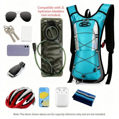 Sadnyy 2 Pcs Hydration Backpack Hiking Water Backpack for 2l Waterbag(Waterbag Not Included), Reflective Lightweight Cycling Daypack with Helmet Net Bag for Biking, Running, Skiing - color: Lake Blue, Black