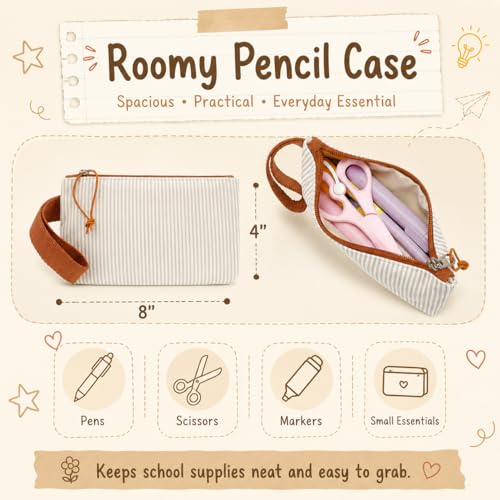 BTOOP School Backpacks for Teen Girls Bookbags Lightweight Kids Backpack School Bags Set with Lunch Box Pencil Case - color: Khaki White Stripe
