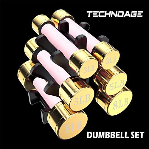 TECHNOAGE Round Dumbbell Sets with Steel Handle, Odorless Neoprene rubber Handle Cover - color: Pink