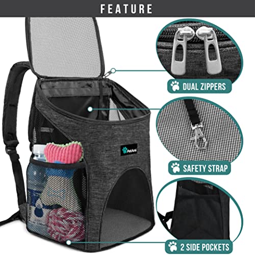 PetAmi Cat Backpack Carrier, Airline Approved Pet Carrier Backpack for Small Dogs and Large Cats, Soft Sided Collapsible Ventilated with Sherpa Bed for Hiking Travel, Max 18 lbs, Heather Charcoal - color: Heather Charcoal