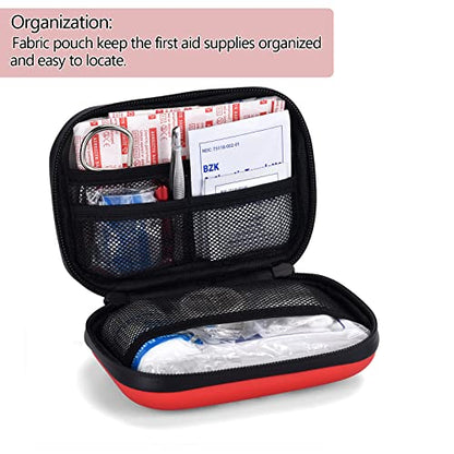 Besst Survivor Mini First Aid Kit -Small Waterproof Hard Shell Medical Kit with Compartments for Camping, Hiking, Car, Home, Office, School - Vehicle & Outdoor Emergency Medical Kit (Red) - size: Small