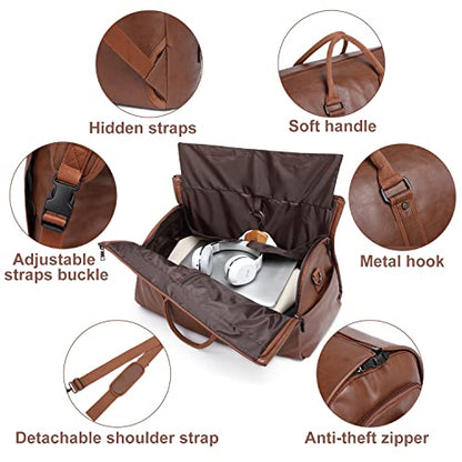 seyfocnia Convertible Travel Garment Bag,Carry on Garment Duffel Bag for Men Women - 2 in 1 Hanging Suitcase Suit Business Travel Bag - color: Brown-Backpack