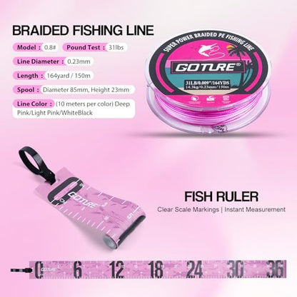 Goture Pink Fishing Rod and Reel Combo with 3700 trays - Spinning Reel Pole with Shimmering Pink Sling Bag - 8FT Telescopic Rod Kit for Starter Travel Saltwater Freshwater - color: Shimmering pink, size: Large bag with 3700 trays, style: Full Fishing Kit(