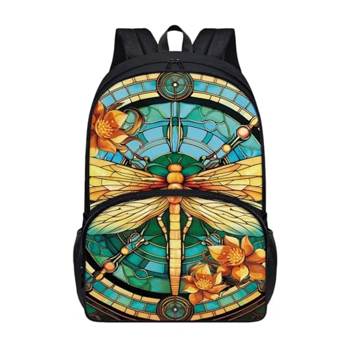 Talayituse Dragonfly Floral Print School Bags for Kids Girls Boys 17 Inch Backpack Middle High School Elementary School Bookbag Casual Lightweight Daypack for Travel Hiking - color: Dragonfly Floral