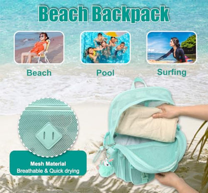 Mesh Backpack for Girls Boys, Heavy Duty Semi-Transparent Mesh Bookbag Womens Mens Mesh Backpacks for School, Sports, Beach, Swimming, Travel Green - color: Green
