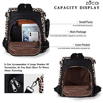 ZOCAI Backpack Purse for Women Fashion Backpack Purses PU Leather Daypacks Anti-Theft Shoulder Bag Satchel Purse - color: Brown Leopard