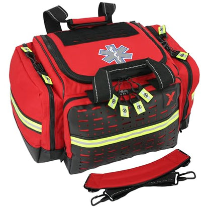 Lightning X LXMB35 EMT Trauma Bag – Large ALS Medical Bag with 6 Color-Coded Pouches, MOLLE Panel, Waterproof Bottom, Reflective EMS Gear for First Responders - color: Red