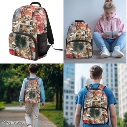 3Pcs Teens Backpack Set 17 Inch Daypack USA Bear 3 in 1 Lager Capacity School Bag with Lunch Bag and Pencil Case - color: Usa Bear