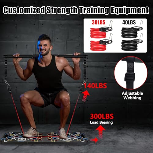 Multifunctional Push Up Board, Portable Push Up Bar with 15 Fitness Accessories and Pilates Bar Resistance Band, Stable Workout Board with Roller Wheel for Home Gym