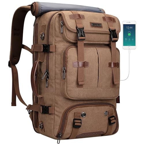 WITZMAN Travel Backpack for Men 40L Large Carry-on Airline Approved Convertible 3 in 1 laptop Bags Fit 16 inch(A8013 Brown) - color: Brown