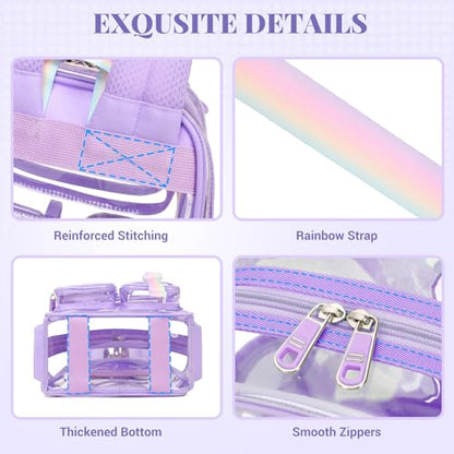 PIG PIG GIRL Mini Clear Backpack for Stadium Events, Small Clear Bag for Child for Festival Concert,Purple(Not Fits School) - color: Mini-purple