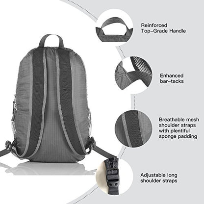 Outlander Packable Handy Lightweight Travel Hiking Backpack Daypack, Grey - color: Grey, size: 20L