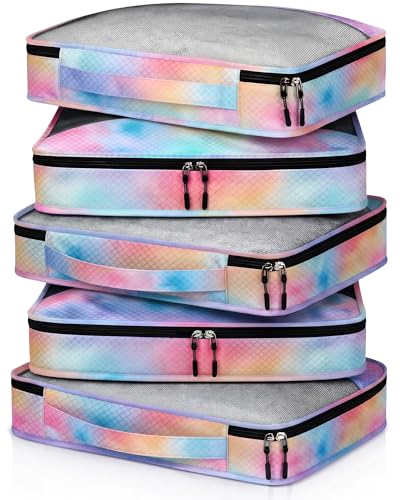 5 Pcs Packing Cubes for Suitcase Large Travel Cubes Carry on Luggage Organizer Bags for Clothes Accessories(S,Watercolor) - color: Watercolor, size: Small