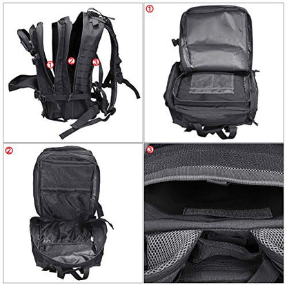 Prospo Military Tactical Backpack Large Fishing Tackle Backpack 3 Day Assault Survival Pack Molle Bag for Men - color: Black