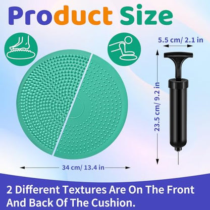 Wobble Cushion Set for Sensory Kids and Balance Training - Disc Plus 4 Pods, Board With Pump, Inflatable Stepping Pads for Adults - color: Teal