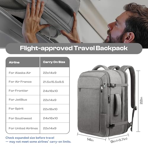 Travel Laptop Backpack for Men, 60L Extra Large TSA Approved Business Computer Bag, Water Resistant & Fits 18.4 Inch Laptop, Grey - color: Grey, size: 3X-Large