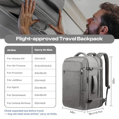 Travel Laptop Backpack for Men, 60L Extra Large TSA Approved Business Computer Bag, Water Resistant & Fits 18.4 Inch Laptop, Grey - color: Grey, size: 3X-Large