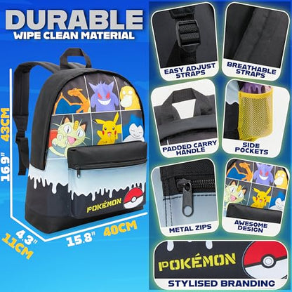 Pokemon Backpack for Kids Teens Boys Girls, Pikachu Anime Backpacks, Bag for Daycare Sports Vacation Travel, School Gift (Black Grid) - color: Black Grid