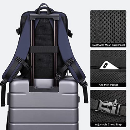 HOMIEE 40L Expandable Carry on Backpack Fit 15.6 Inch Laptop with USB Charging Port for Business Weekender, TSA Approved Personal Item Travel Backpack Waterproof Luggage Suitcase - color: Blue