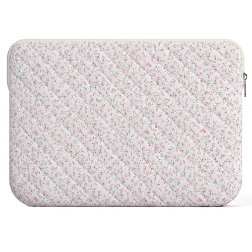 15.6 inch Cotton Quilted Laptop Sleeve for Women, Aesthetic Puffy Laptop Case Carrying Bag Compatible with MacBook Air15.6, Soft Computer Liner Bag (Pink Floral, 15.6 inch) - color: Pink Floral, size: 15.6 inch