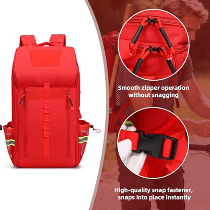 First Aid Backpack Empty Medical Bag,Emergency Bag,Medical Supplies Backpack for Nursing Student,Therapist,Doctors - color: Red