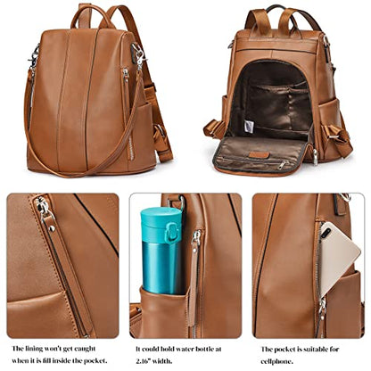 S-ZONE Leather Backpack Purses for Women Antitheft Rucksack Shoulder Bag Medium - color: 2-brown