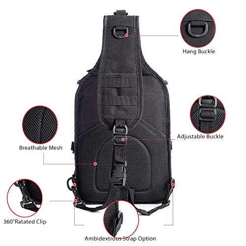 HAOMUK Tactical Sling Bag Pack Military Rover Shoulder Sling Backpack EDC Molle Assault Range Bag - color: Black