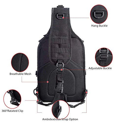 HAOMUK Tactical Sling Bag Pack Military Rover Shoulder Sling Backpack EDC Molle Assault Range Bag - color: Black