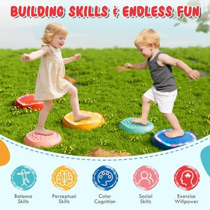 Lehoo Castle Stepping Stones for Kids, Non-Slip Toddler Stepping Stones, Indoor & Outdoor Sensory Toys for Toddlers 1-3, Balance Board Obstacle Course for Kids 3-5 - style: Light