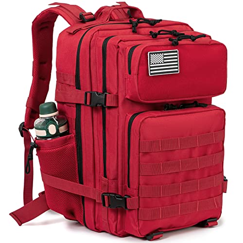 QT&QY 25L/45L Military Tactical Backpack For Men Molle Daypack 3 Day Bug Out Bag Hiking Rucksack With Bottle Holder - color: 45l 1.0 Red