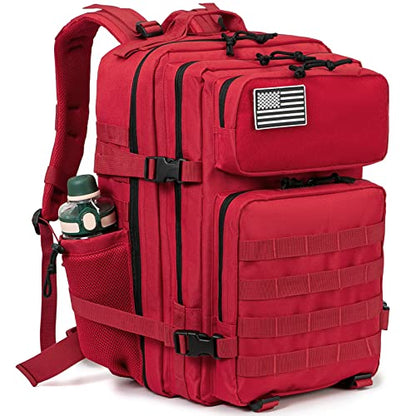QT&QY 25L/45L Military Tactical Backpack For Men Molle Daypack 3 Day Bug Out Bag Hiking Rucksack With Bottle Holder - color: 45l 1.0 Red