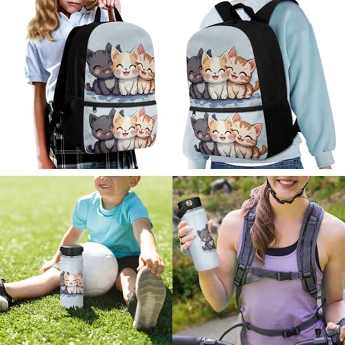 ZOUTAIRONG Cute Cat School Bag and Insulated Water Bottle, School Bags for Girls Boys 7-10/10-12/12-16, Casual Backpack with Side Pockets - color: Cute Cat