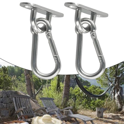 Steel Ceiling Wall Hook Anchor Hanger Yoga Swing Suspension Straps, Gym Brackets Indoor Outdoor Use, 2 Pack Silver