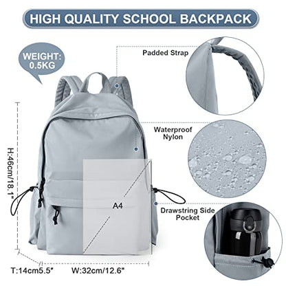 Blue School Backpack for Girls Water Resistant High School Book Bag Simple Backpack for Teens Boys Girls, Lightweight Middle School Back Pack Daypack - color: Grey Blue